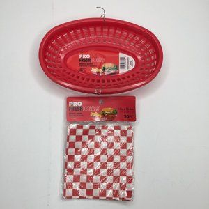Red BBQ Burger Set of 4 Baskets Liners Deli Plastic Sandwich Patio Picnic Food